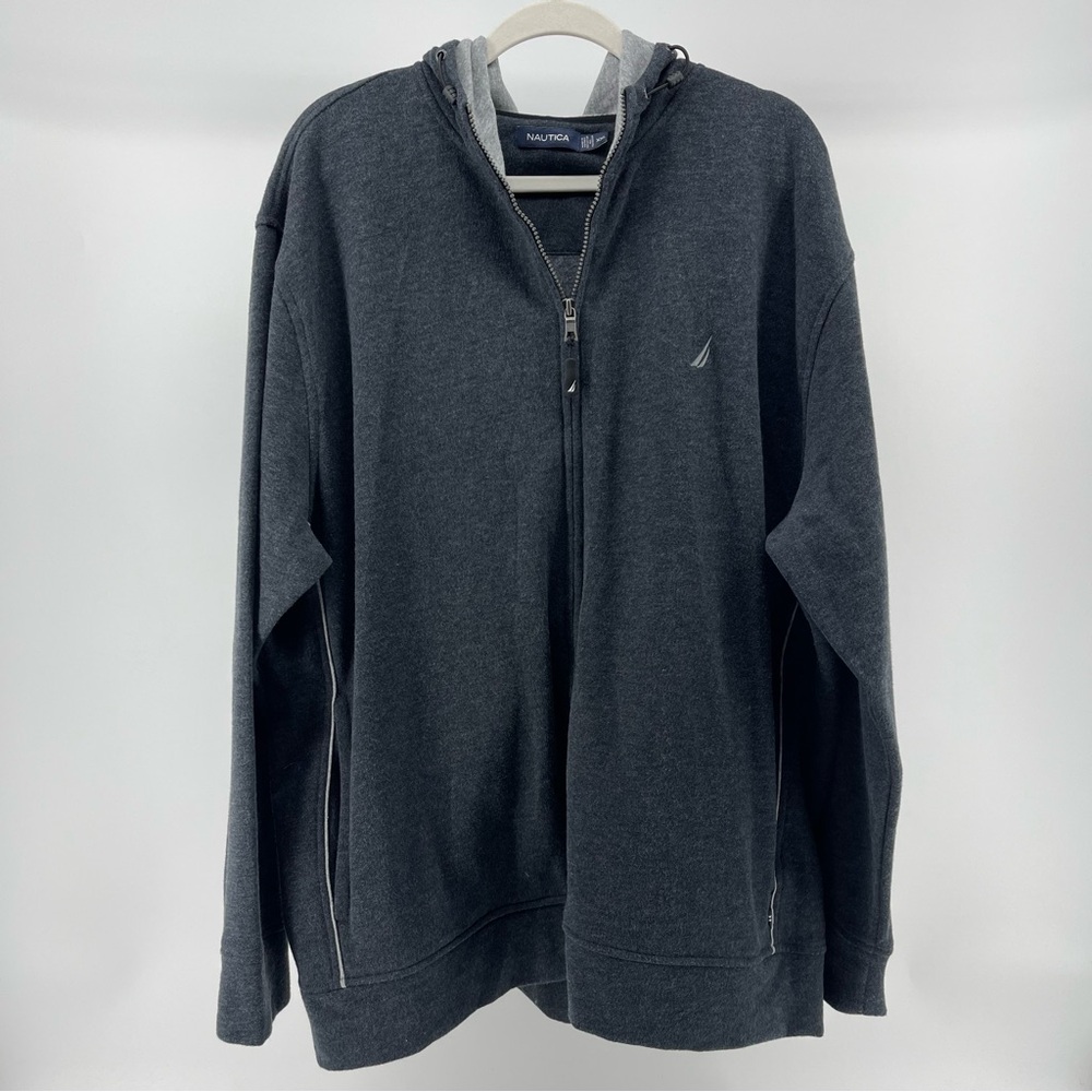 Nautica Full Zip Hoodie Sweatshirt in Charcoal Grey, Men's XXL